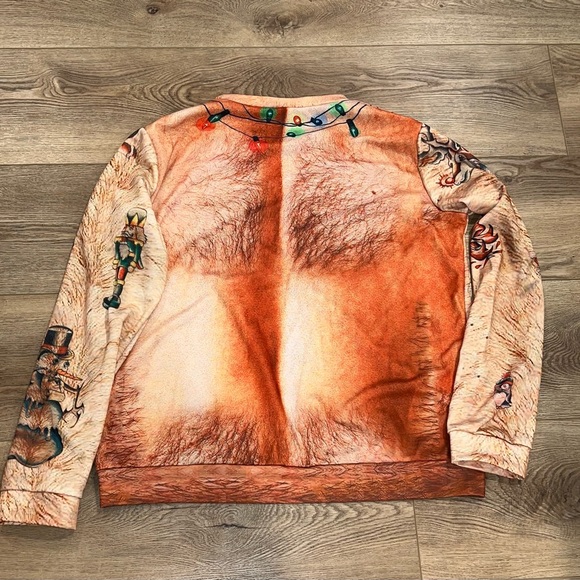 UGLY CHRISTMAS SHIRT WITH HAIRY BODY AND TATTOOS funny long sleeved holiday - Picture 2 of 2